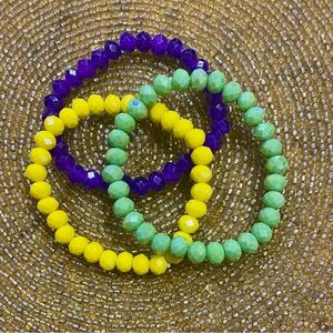 BRAND NEW WITH TAGS Mardi Gras Crystal Bead Stretch Bracelet Set – 3 Piece